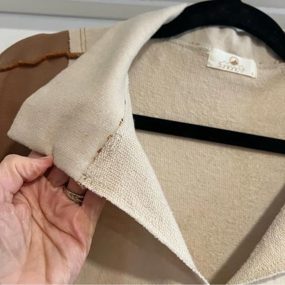 Sunland 17 Oversized Tan Brown‎ Cream Contrast Patchwork Top. Size Small. - Picture 8 of 16